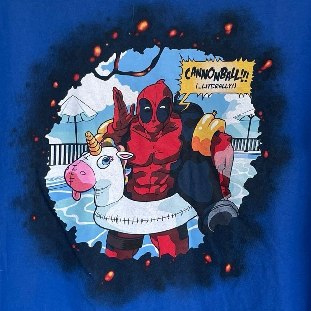 Marvel Deadpool Cannonball Unicorn Pool Graphic T-Shirt Large